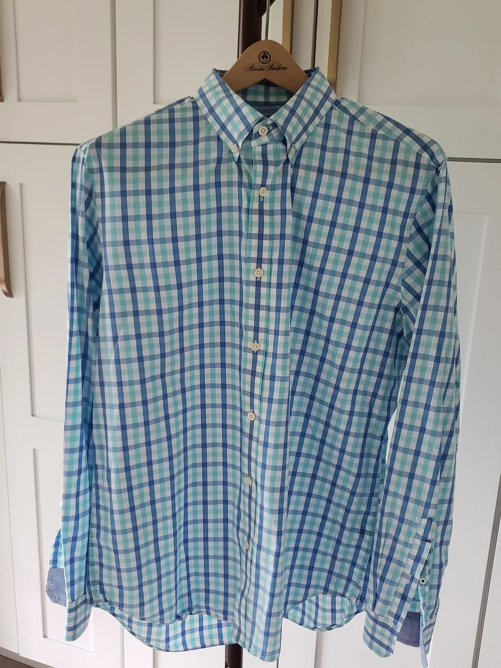 Banana Republic Blue & Green Plaid Button-Down Shirt Soft Wash Slim Fit